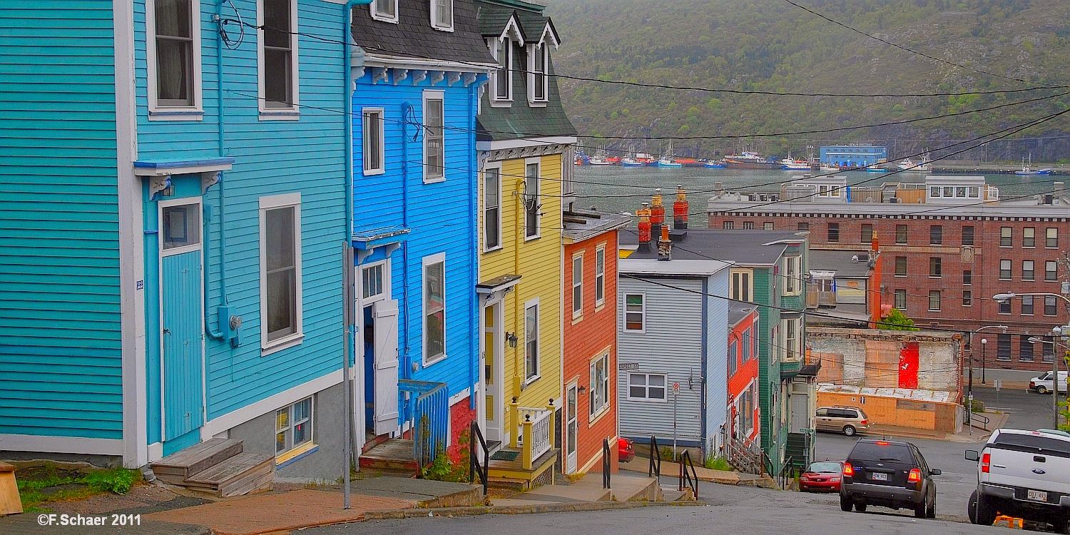 Horizonte 571.jpg - one of the many very steep Roads with the typical colorful houses in Downtown Saint John's, Capital of NewfundlandPosition: not recorded, Date: June 17/2011, Camera; Nikon D200