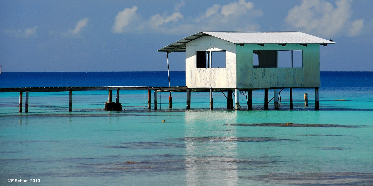 Horizonte 639.jpg - Blue and White: another Cabin. I found it along          the Southwest-Coast of Raiatea, west of Tahiti.check on Google Earth: S 16°54'50" W 151°27'35"Date: 21.11.2010, Camera: Nikon D200